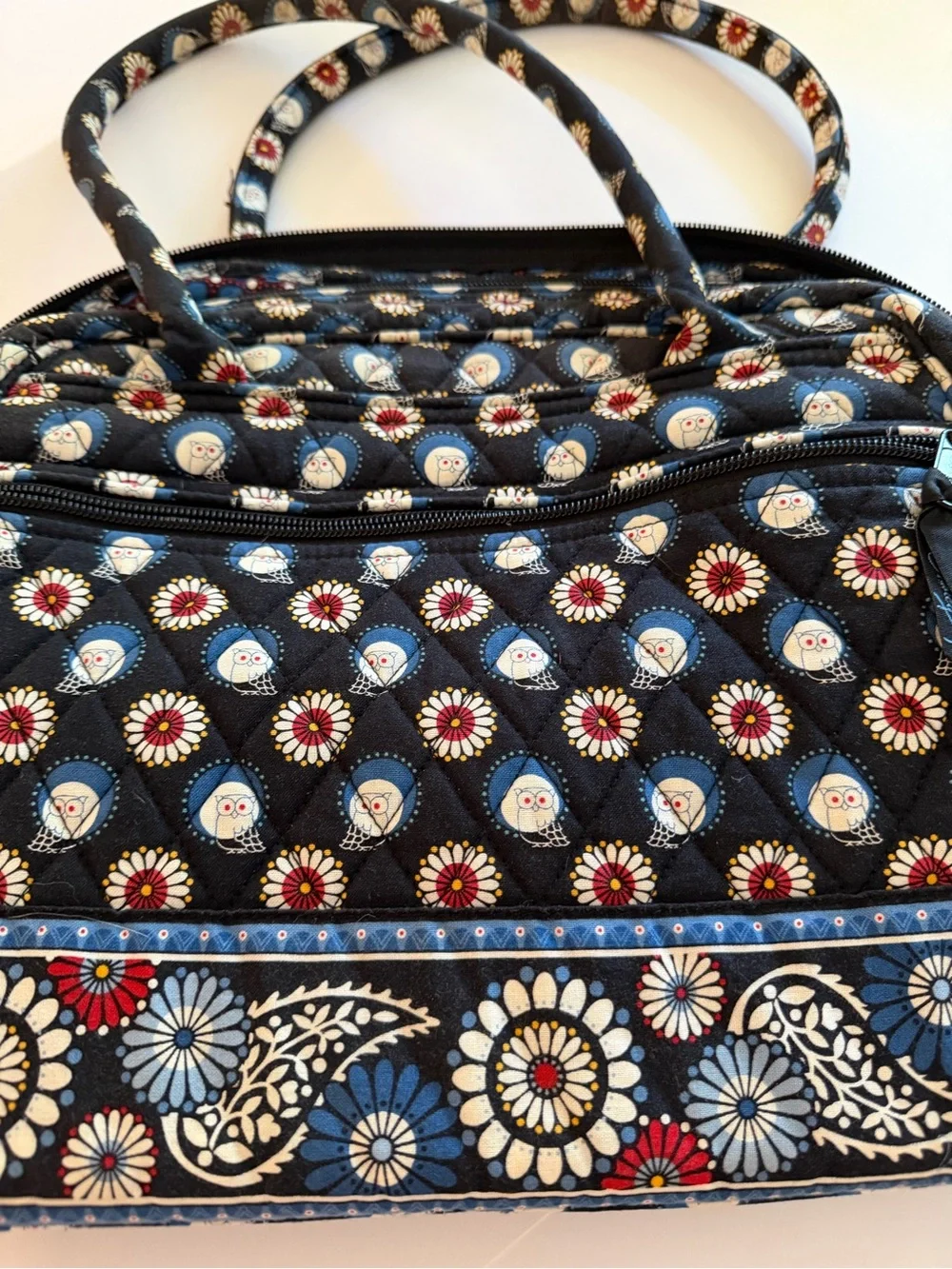🦉Vera Bradley Night Owl Quilted Multi Compartment Satchel Handbag Retired